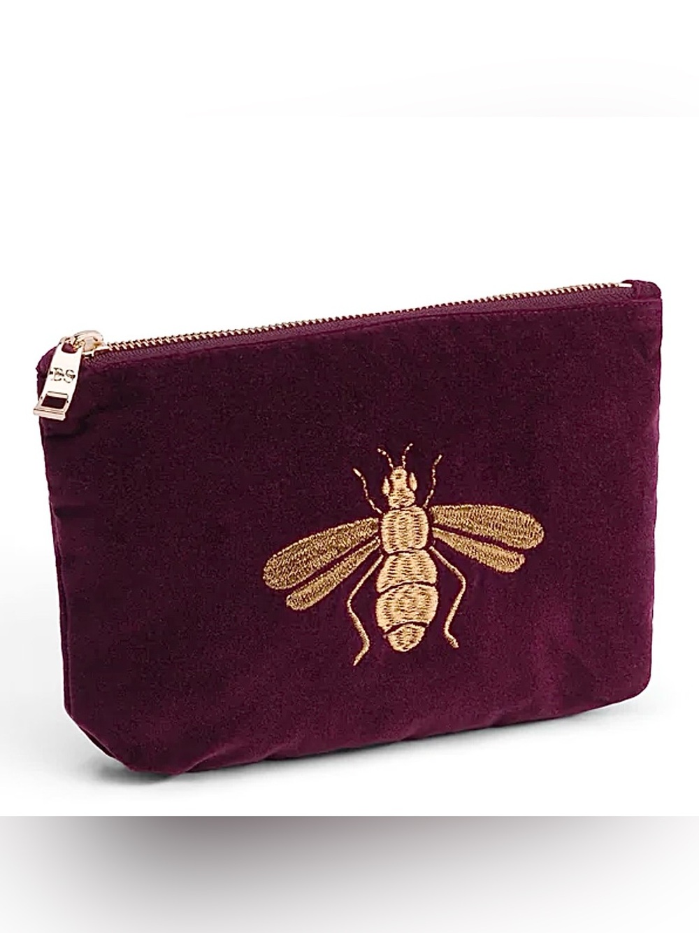 NWT Elizabeth Scarlett Honey Bee Embroidered Mini Pouch Bag in Plum Velvet